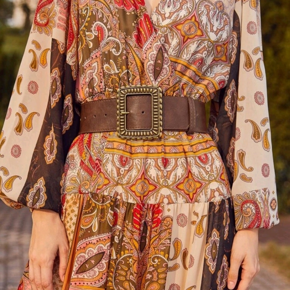 Wide brass buckle brown belt